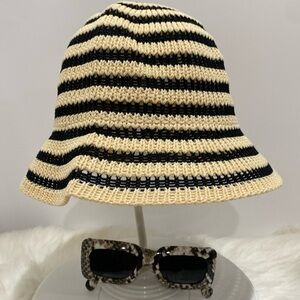 Elegant Black and Cream Striped Hat